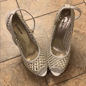 GORGEOUS GOLD AND WHITE BEBE STILETTOS!